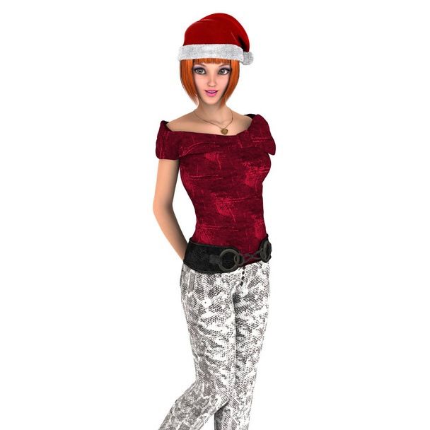 Young woman with Santa Claus hat - Foto, imagen