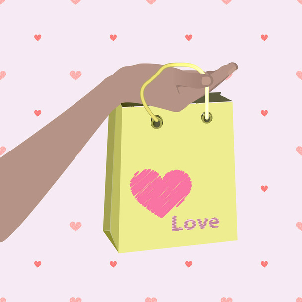 hand holding shopping bag. Valentine s Day - Vektor, Bild
