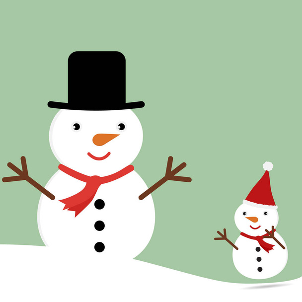 Schattig Christmas wenskaart met cartoon sneeuwpop liefhebbers op sneeuw. Vector illustratie Merry Christmas concept. - Vector, afbeelding