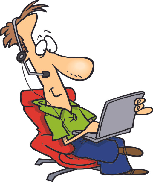 Hombre de dibujos animados trabajando en el ordenador portátil
 - Vector, Imagen