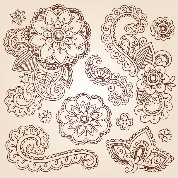 Henna Mehndi Doodles Abstract Floral Paisley Elementos de design
 - Vetor, Imagem