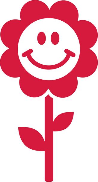 Κόκκινο χαμογελώντας λουλούδι με πρόσωπο - Διάνυσμα, εικόνα