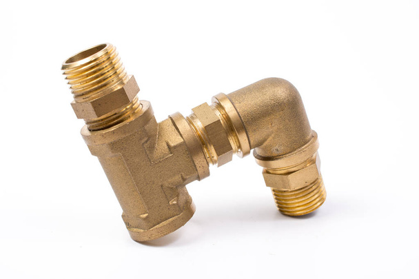 Brass water-pipe isolated on white background - Photo, Image