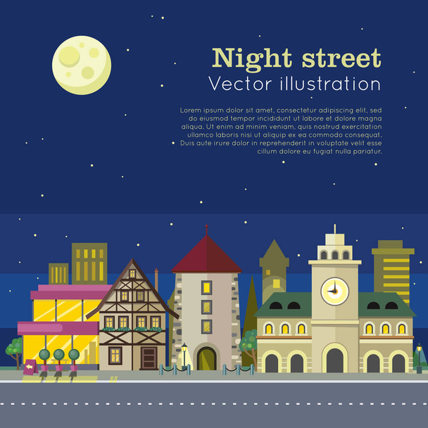 Night City Vector Illustration Web Banner. Vector - Вектор,изображение