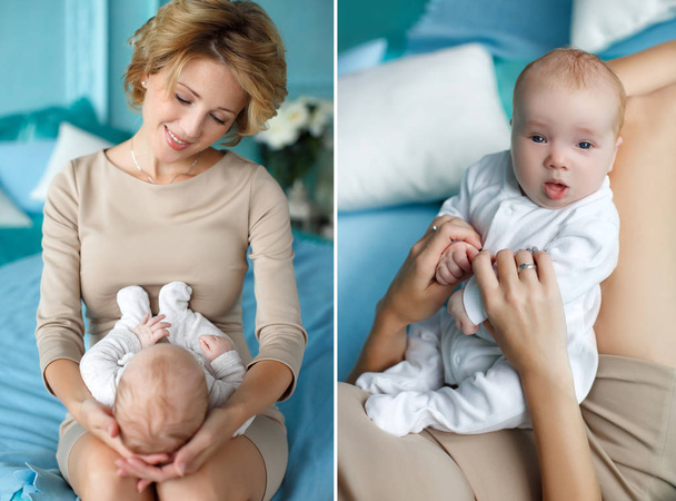 Collage von glücklicher Mutter mit neugeborenem Sohn - Foto, Bild