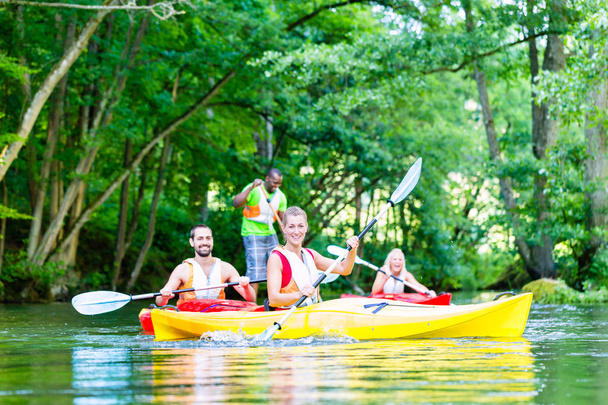 Friends paddling with canoe - Photo, Image