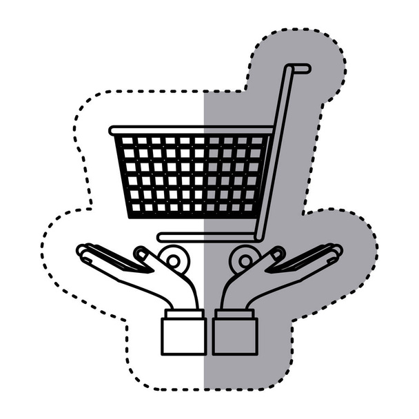 sticker contour of hands holding a shopping cart - Vector, Image