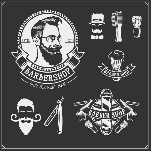 Set of vintage Barber shop labels, badges, emblems and design elements. - Vecteur, image
