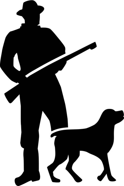 Avcı siluet ile köpek - Vektör, Görsel