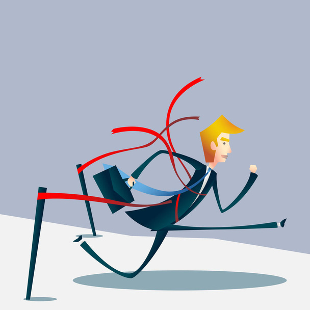 Businessman crossing finish line. business cartoon concept - Vector, Image