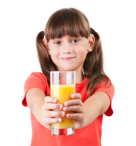 Little girl with juice in his outstretched hands - Foto, imagen