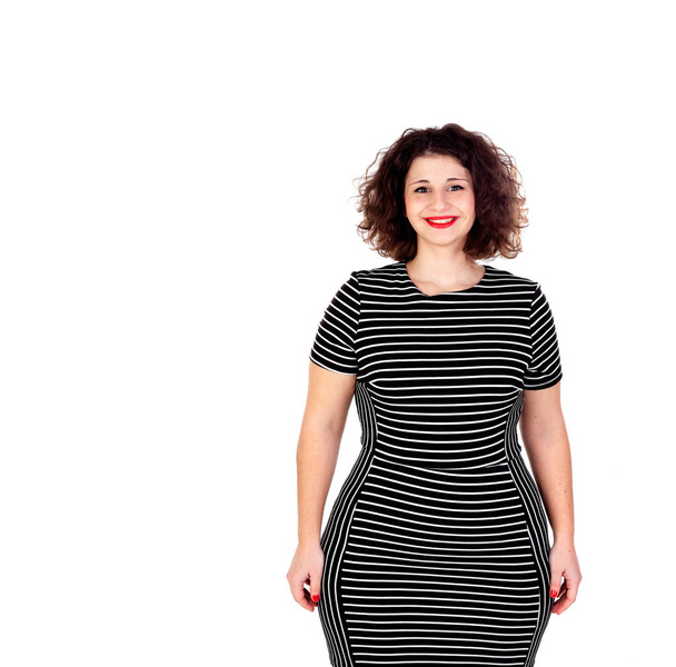 curvy girl with striped dress - Photo, Image