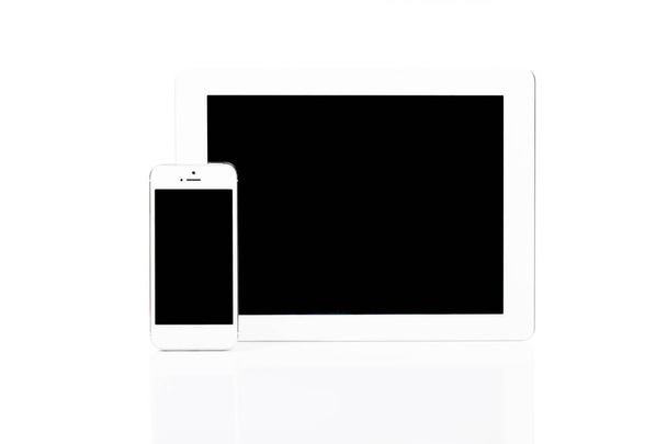 White Tablet Pc and Smartphone - 写真・画像
