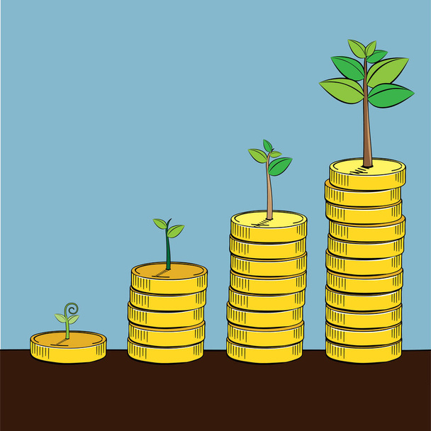 Tree growing on golden coin, Business concept, Illustration Vector eps10 - Vector, Image