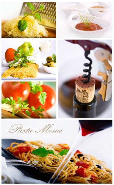 wijn en pasta collage - Foto, afbeelding