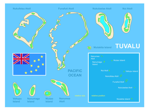 Mapa de Tuvalu y Bandera
 - Vector, Imagen