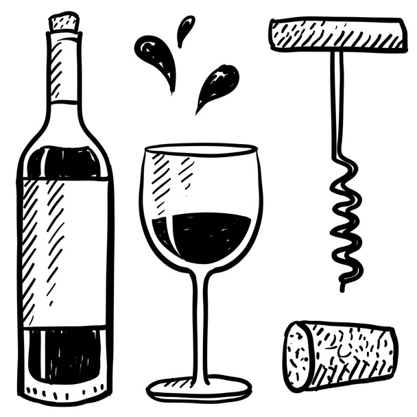 σκίτσο του κρασιού αντικείμενα - Διάνυσμα, εικόνα