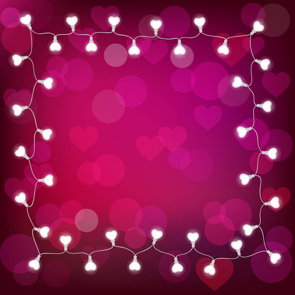 vector realistische st. Valentijnsdag lantaarn garland op paarse achtergrond. St. Valentijnsdag kaart - Vector, afbeelding