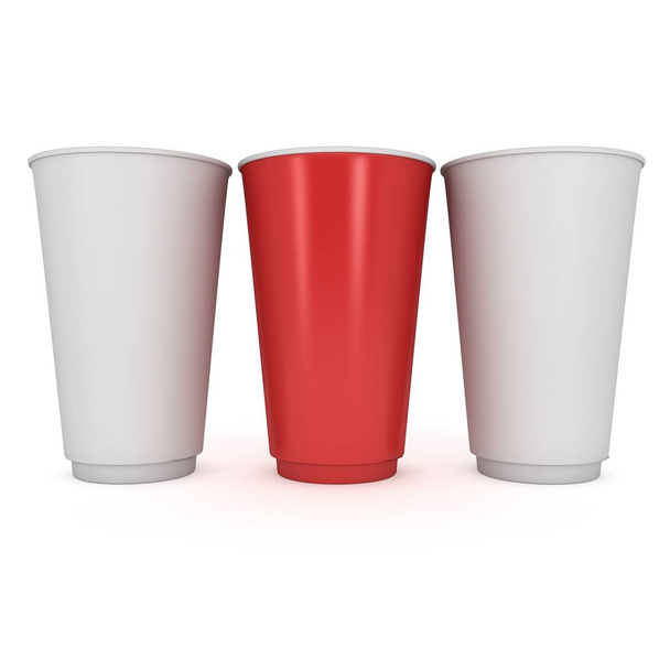 Disposable drink cups. Red paper mug - Fotoğraf, Görsel