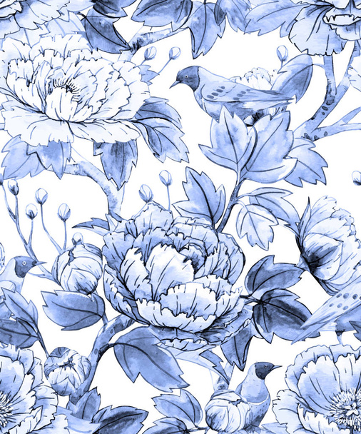 Watercolor floral chinese pattern - Διάνυσμα, εικόνα