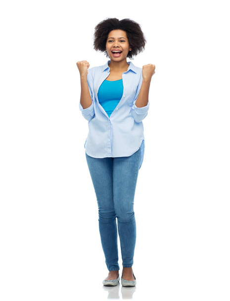 happy african american young woman over white - Photo, Image