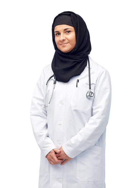muslim female doctor in hijab with stethoscope - Фото, изображение