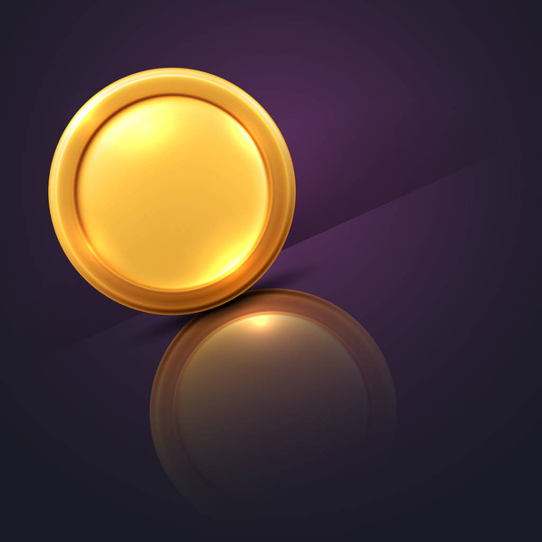 Vector illustration of gold coin with reflection on dark background - Vector, Image
