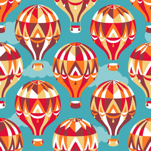 Seamless pattern with balloons in the sky with clouds - Vektori, kuva
