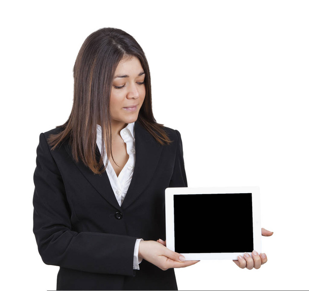 Empresária mostrando tablet
 - Foto, Imagem
