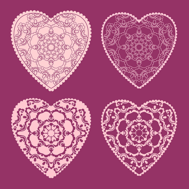 Decorative Valentine greeting card with floral ornate hearts. Vector illustration EPS 10. - Vettoriali, immagini