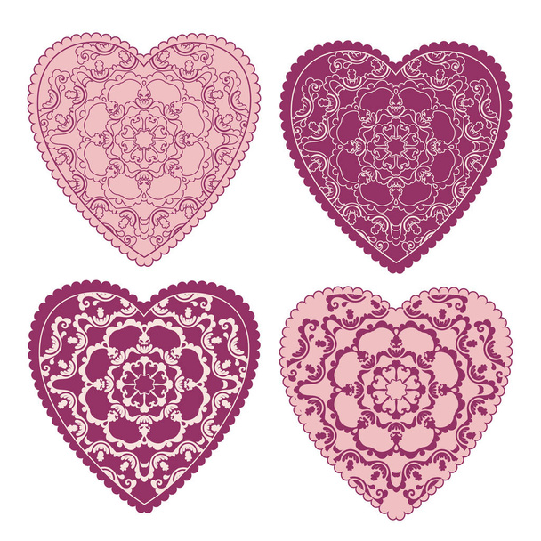 Decorative Valentine greeting card with floral ornate hearts. Vector illustration EPS 10. - Vektör, Görsel