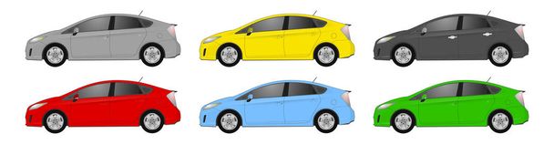 異なる色の車、現実的な車のモデルのセット - ベクター画像