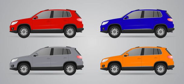 Zbiór różnych kolorów samochodów, realistycznych modeli - Wektor, obraz
