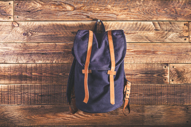 Canvas and leather backpack  - Fotoğraf, Görsel