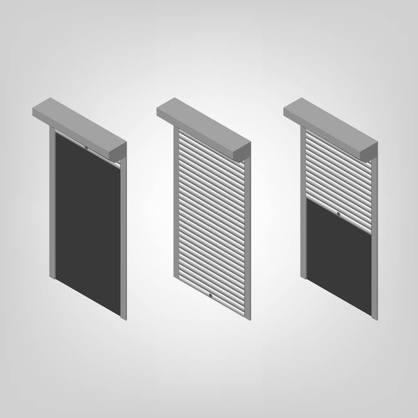 Stahl-Sicherheits-Rollläden isometrisch, Vektorillustration. - Vektor, Bild