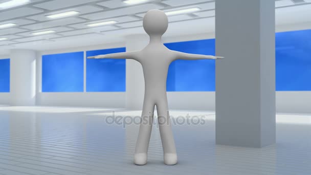 3d character does exercises for a spine in a gym. Front view. Loop. - Footage, Video