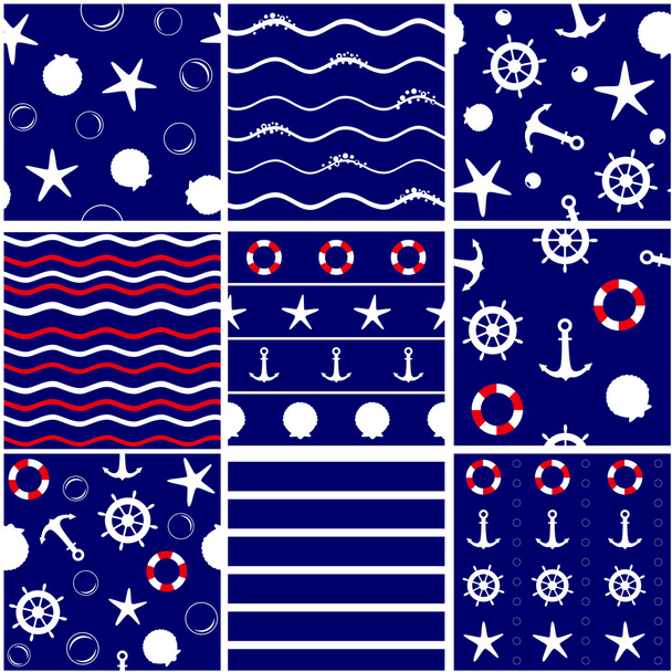 Nine seamless background with marine style - Vector, Image