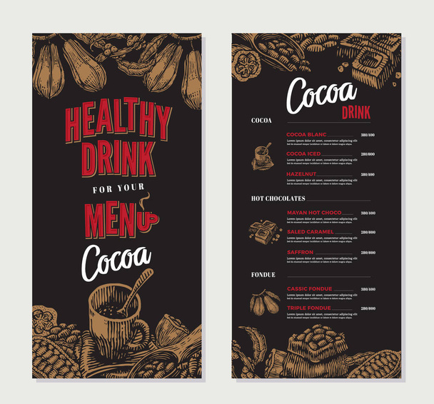 Kakao grawerowane szablon Menu restauracji - Wektor, obraz