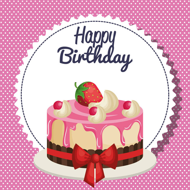 happy birthday invitation with sweet cake - ベクター画像