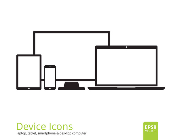 Symbole für Smartphone, Tablet, Laptop und Desktop-Computer - Vektor, Bild