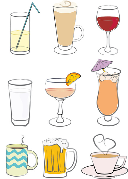 9 значков напитков
 - Вектор,изображение