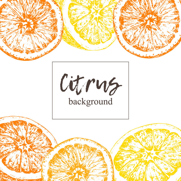 Set of isolated hand drawn oranges and lemons. Vector. - Vector, Image