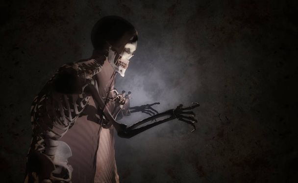3D-Illustration eines Skeletts mit Leichentuch - Foto, Bild