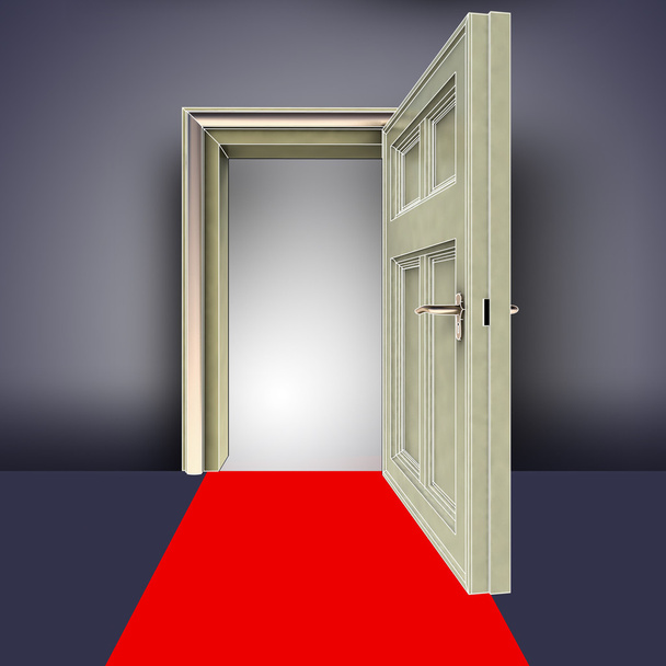 レッド カーペットの概念図でルーム オープン ドアをオフに - 写真・画像