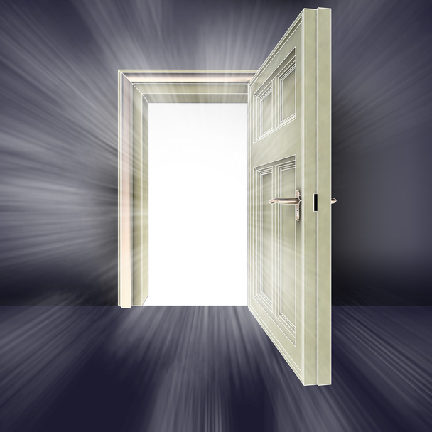 ανοιχτή πόρτα με κέντρο φωτοβολίδα αφηρημένη έννοια εικονογράφηση - Φωτογραφία, εικόνα