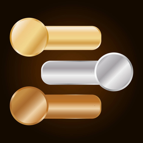 arany ezüst és bronz equalizer gombok ikon kép - Vektor, kép