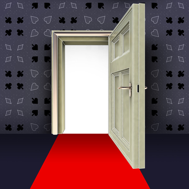 Open door modello astratto poker room con tappeto rosso concetto illustrazione
 - Foto, immagini