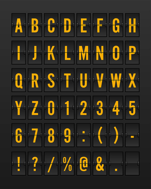 Luchthaven mechanische Flip Board Panel lettertype - geel/oranje op donkere achtergrond - Vector, afbeelding