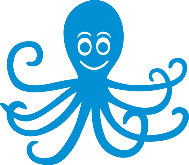 Blue Octopus with face - Vector, Image