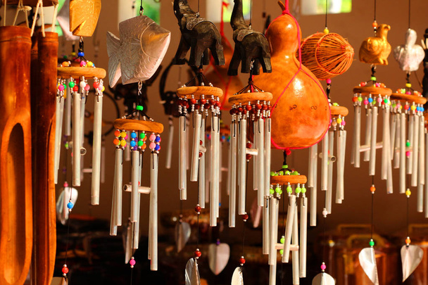 Wind chimes, wood carvings, animal, beautiful, melodic voice wil - Photo, Image